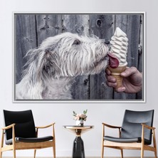 Kayra Export 1 Parça Beyaz Çerçeveli Kanvas Tablo Güzel Köpek Sanat Eseri Köpek Kanvas Dekor Hayvan Kanvas San