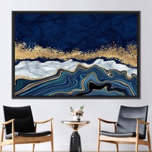 Kayra Export 1 Parça Siyah Çerçeveli Kanvas Tablo Mavi Altın Mermer Tuval Çağdaş Kanvas Baskı