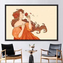 Kayra Export 1 Parça Siyah Çerçeveli Kanvas Tablo Mucha Tanrıça Güller 3 Boyutlu Kanvas