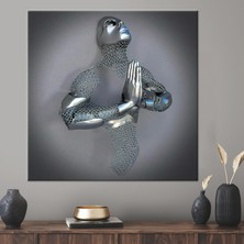 Kayra Export 1 Parça Kanvas Tablo 3D Metalik Tuval Moda Kanvas Soyut Kanvas Dekor Gümüş Kanvas Dekor