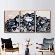 Kayra Export 3 Parçalı Naturel Çerçeveli Kanvas Tablo Kadın ve Erkek Duvar Dekoru Athena Graffiti Hediye Kanvas