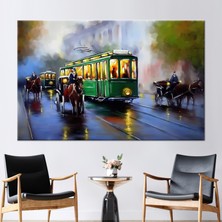 Kayra Export 1 Parça Kanvas Tablo Yağlı Boya Baskısı Eski Tramvay Duvar Süsü Manzara Duvar Dekoru