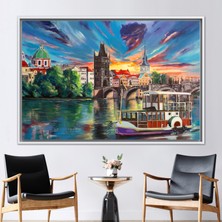 Kayra Export 1 Parça Beyaz Çerçeveli Kanvas Tablo Renkli Duvar Dekoru Yağlı Boya Baskısı Eski Şehir Kanvas Bas