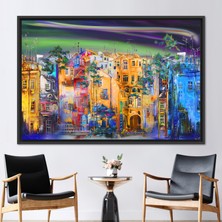 Kayra Export 1 Parça Siyah Çerçeveli Kanvas Tablo Sokak Siluet Resmi Şehir Manzarası Resim Duvar Dekoru