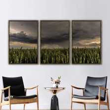 Kayra Export 3 Parçalı Gold Çerçeveli Kanvas Tablo Manzara Sanat Eseri Fırtına Kanvas Poster