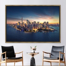 Kayra Export 1 Parça Gold Çerçeveli Kanvas Tablo Manzara Kanvas Dekor New York Skyline 3 Boyutlu Kanvas
