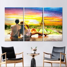 Kayra Export 3 Parçalı Kanvas Tablo Çift Eyfel Kulesi'ni Izlerken Paris Peyzajı Hediye Kanvas