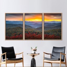 Kayra Export 3 Parçalı Naturel Çerçeveli Kanvas Tablo Gün Batımı Kanvas Baskı Görüntüleme Duvar Dekoru