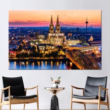Kayra Export 1 Parça Kanvas Tablo Köln Katedrali Posteri Manzara Kanvas Gün Batımı Peyzajı 3 Boyutlu Kanvas