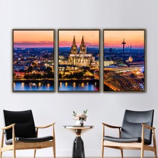 Kayra Export 3 Parçalı Gold Çerçeveli Kanvas Tablo Kolner Dom Katedrali Hediye Kanvas