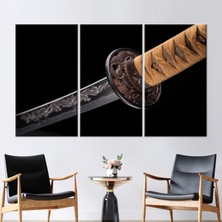 Kayra Export 3 Parçalı Kanvas Tablo Modern Duvar Süsü Blade Kanvas Dekor Samurai Sward Duvar Süsü