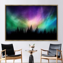 Kayra Export 1 Parça Gold Çerçeveli Kanvas Tablo Doğa Duvar Süsü Aurora Borealis 3 Boyutlu Kanvas