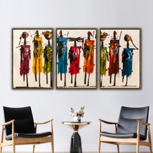 Kayra Export 3 Parçalı Gold Çerçeveli Kanvas Tablo Etnik Kanvas Soyut Duvar Süsü Yağlı Boya Baskısı