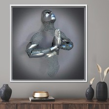 Kayra Export 1 Parça Beyaz Çerçeveli Kanvas Tablo 3D Metalik Tuval Soyut Duvar Süsü Adam Hediye Kanvas