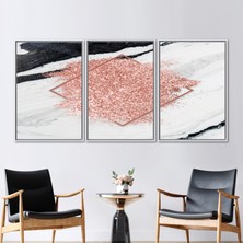 Kayra Export 3 Parçalı Beyaz Çerçeveli Kanvas Tablo Pembe Mermer Duvar Süsü Soyut Kanvas Poster