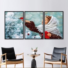 Kayra Export 3 Parçalı Siyah Çerçeveli Kanvas Tablo Modern Hediye Kanvas Sevimli Kız Sanat Eseri