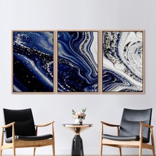Kayra Export 3 Parçalı Naturel Çerçeveli Kanvas Tablo Modern Mermer Kanvas Alkol Mürekkebi Duvar Süsü