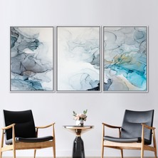 Kayra Export 3 Parçalı Beyaz Çerçeveli Kanvas Tablo Gri Mermer Kanvas Sanatı Gri ve Mavi Mermer Kanvas Sanatı