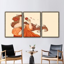 Kayra Export 3 Parçalı Gold Çerçeveli Kanvas Tablo Mucha Tanrıça Kanvas Sanatı Modern Kanvas Poster
