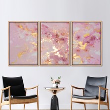 Kayra Export 3 Parçalı Naturel Çerçeveli Kanvas Tablo Pembe Duvar Dekoru Soyut Kanvas Mermer Duvar Dekoru