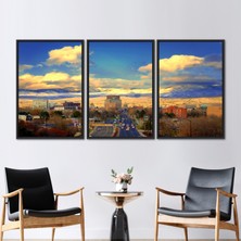 Kayra Export 3 Parçalı Siyah Çerçeveli Kanvas Tablo Kış Duvar Süsü Manzara Duvar Dekoru