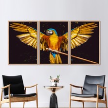 Kayra Export 3 Parçalı Naturel Çerçeveli Kanvas Tablo Sarı Sanat Kuş Kanatları Kanvas Sanatı