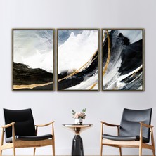 Kayra Export 3 Parçalı Gold Çerçeveli Kanvas Tablo Siyah ve Altın Boyama Mermer Hediye Kanvas