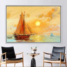 Kayra Export 1 Parça Beyaz Çerçeveli Kanvas Tablo Balıkçı Tekneleri Paiting Deniz Manzarası Kanvas Baskı