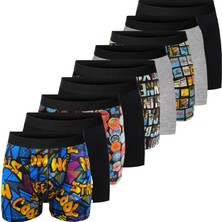 Deean Desenli Düz Karışık Erkek 9'lu Paket Pamuklu Boxer