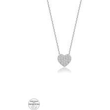 Swarovski Taşlı Gümüş Kalp Bayan Kolye