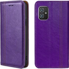 Wansheng Asus Zenfone 8 ZS590KS Izgara Dokulu Manyetik Flip Deri Telefon Kılıfı - Mor  (Yurt Dışından)