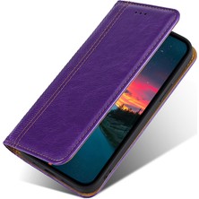 Wansheng Asus Zenfone 8 ZS590KS Izgara Dokulu Manyetik Flip Deri Telefon Kılıfı - Mor  (Yurt Dışından)