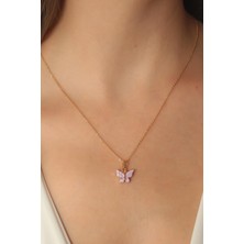 Clariss Gold Pembe Renk Kelebek Figür Kadın Kolye
