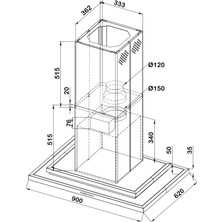 Kügerr DIS40 90 cm Inox Ada Tipi Sessiz Davlumbaz