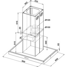 Kügerr DIS60 90 cm Inox Ada Tipi Sessiz Davlumbaz