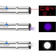 USB Ile Şarj Edilebilen 3 In 1 Kırmızı Işık + Beyaz LED Işık + Uv El Feneri Kedi Lazer