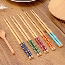 Optana 5 Çift Chopstick Yıkanabilir Organik Ahşap Desenli Bambu Yemek Çubuğu, Sushi Japon Çin Yemek Çubuğu