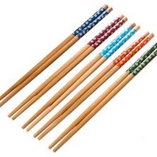 Optana 5 Çift Chopstick Yıkanabilir Organik Ahşap Desenli Bambu Yemek Çubuğu, Sushi Japon Çin Yemek Çubuğu