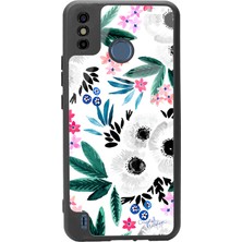 Spoyi Tecno Spark 6 Go Beyaz Çiçek Tasarımlı Glossy Telefon Kılıfı