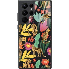 Spoyi Samsung Galaxy S22 Ultra Çiçekli Kediler Tasarımlı Glossy Telefon Kılıfı