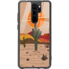 Spoyi Xiaomi Redmi Note 8 Pro Retro Kaktüs Güneş Tasarımlı Glossy Telefon Kılıfı