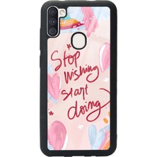 Spoyi Samsung Galaxy M11 Pembe Motto Tasarımlı Glossy Telefon Kılıfı