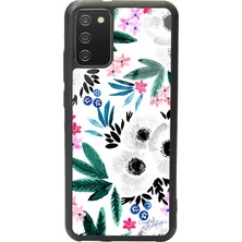 Spoyi Samsung Galaxy A-02S Beyaz Çiçek Tasarımlı Glossy Telefon Kılıfı