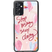 Spoyi Samsung Galaxy M52 Pembe Motto Tasarımlı Glossy Telefon Kılıfı