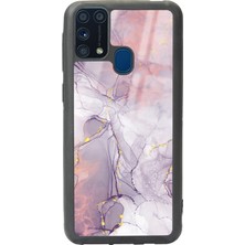 Spoyi Samsung Galaxy M-31 Fuşya Mermer Tasarımlı Glossy Telefon Kılıfı