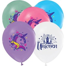 Balonevi 12" Unicorn Baskılı Balon - 5 Adet (30 cm Çap)