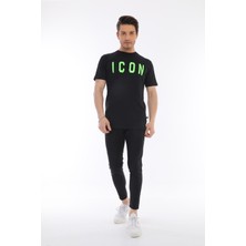 Mococo Yeşil Baskılı Siyah Erkek Tshirt MC5671