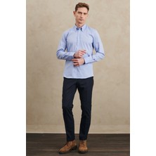 ALTINYILDIZ CLASSICS Erkek Mavi Slim Fit Dar Kesim Düğmeli Yaka %100 Pamuk Oxford Gömlek