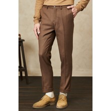ALTINYILDIZ CLASSICS Erkek Kahverengi Slim Fit Dar Kesim Beli Lastikli Esnek Pantolon