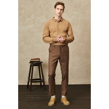 ALTINYILDIZ CLASSICS Erkek Kahverengi Slim Fit Dar Kesim Beli Lastikli Esnek Pantolon